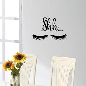 Minimalist black eyelashes and Shh text wall sticker for modern home bedroom decor