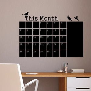 Bird pattern blackboard monthly calendar wall sticker for office and classroom decoration