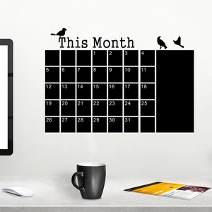 Black bird-themed monthly calendar wall sticker with minimalist 31-day squares for office