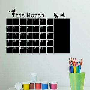 Chalkboard-style wall calendar sticker with cute bird silhouettes for office and study decor