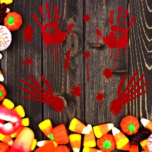 Halloween bloody handprint and skeleton bone wall stickers for window glass decor