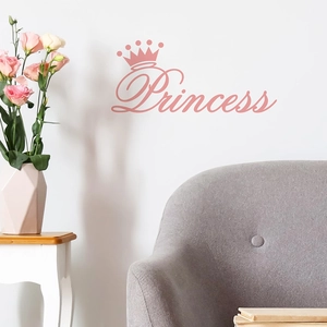 Pink Princess wall sticker with crown icon for elegant girls bedroom wall decoration