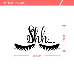 Detailed typesetting dimensions of sexy eyelashes and Shh text wall sticker 26.5x15cm