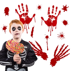 Halloween bloody handprint PVC wall stickers for windows and doors decor in red color