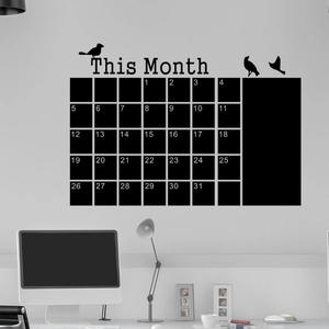 Minimalist black chalkboard monthly calendar wall sticker with bird silhouettes for office