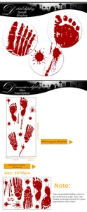 Close-up of Halloween blood handprint and footprint PVC wall stickers for party decor