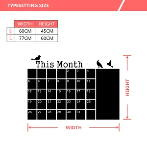 Detailed typesetting size guide for bird calendar wall sticker in S and L variants