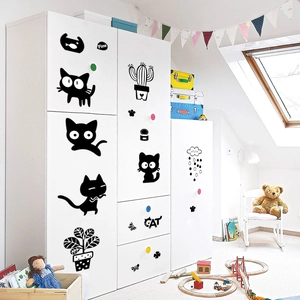 Nordic Ins Style Black Cartoon Cat Potted Plant Wall Sticker Removable PVC Waterproof DIY Mural For Living Room Home Decor