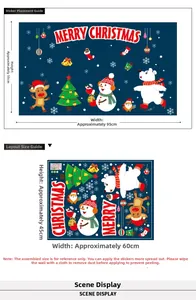 Detailed size chart for Christmas wall stickers with polar bear and snowman design