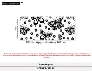 Frosted window film with butterfly and floral pattern, measuring 100cm wide by 45cm high