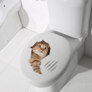 3D realistic orange tabby cat sticker with scratch marks for bathroom toilet lid decoration