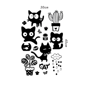 Flat lay of Nordic black cat wall stickers with 30cm by 45cm dimensions detail