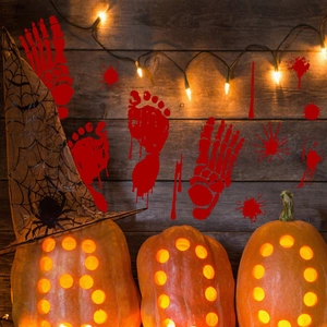 Halloween bloody handprint and footprint wall decals for spooky window and home decor