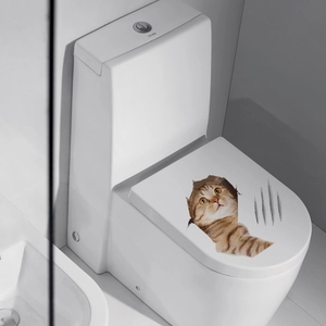3D orange tabby cat toilet lid sticker with realistic scratched claw marks effect