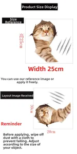 Detail view showing 3D orange tabby cat toilet sticker dimensions 25x25cm and layout