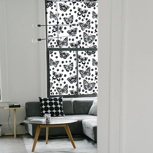 Frosted window film featuring butterfly and floral pattern for home privacy decoration