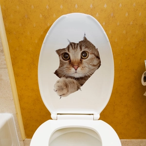 Detailed view of a 3D tabby cat toilet sticker showing realistic pet facial expressions