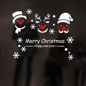 Sticker Mural Noël PVC Père Noël Bonhomme de Neige Renne Fenêtre Vitre Décoration Fête Maison Boutique Ornement