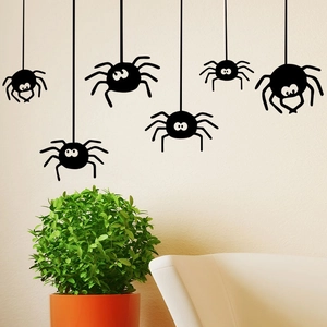 Set of 6 Halloween black spider wall stickers for window and home holiday decoration