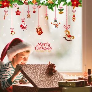 Christmas window decals set featuring Santa and snowman decorations for festive home windows