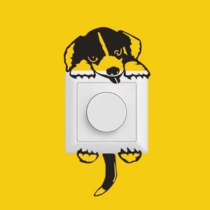 Creative cartoon dog wall sticker for light switch decoration on yellow background
