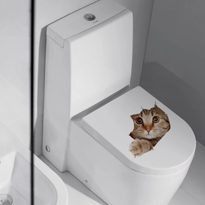 3D realistic brown tabby cat wall sticker with vivid ripped hole effect for bathroom