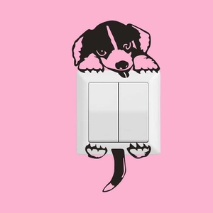 Creative cartoon puppy light switch sticker for home wall decor, self-adhesive PVC decal