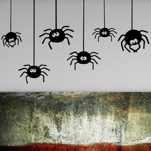 Funny black cartoon spider wall stickers for Halloween shop window holiday decoration