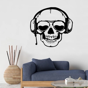 Cool skull with headphones and sunglasses wall decal for modern room decor