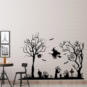 Halloween Spooky Wall Stickers Ghost Hand Dead Tree Witch Silhouette PVC Decals For Shop Window Home Party Festive Decoration