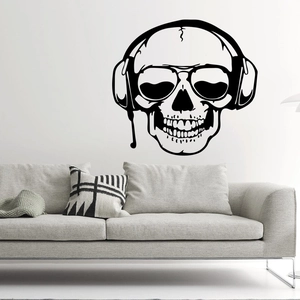 Halloween wall sticker featuring a skull with headphones for shop window decoration