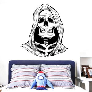 Halloween Skull Grim Reaper Wall Sticker Gothic PVC Black Line Art Decal For Home Living Room Bedroom Shop Window Decoration