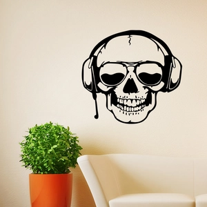 Cool skull with headphones and sunglasses wall decal for home window holiday decoration