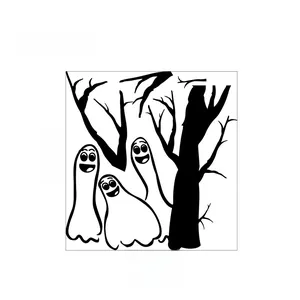 Halloween ghost and tree wall sticker layout with precise 42x43.5cm dimensions