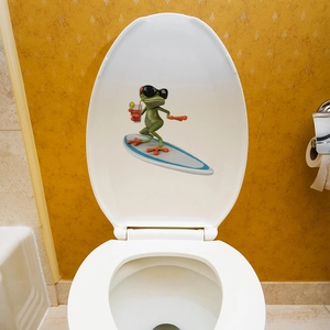Funny 3D surfing frog toilet lid decal sticker for creative bathroom decoration
