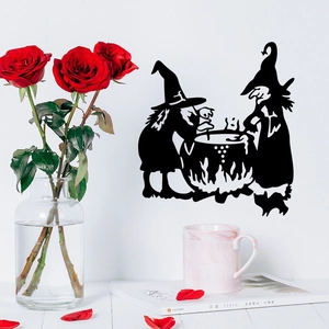 Halloween witch silhouette wall sticker with cauldron design for spooky home decoration