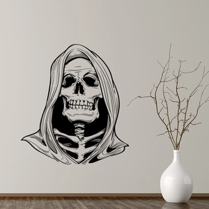 Halloween skeleton skull wizard wall sticker in black gothic style for home decoration
