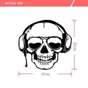 Halloween wall sticker showing dimensions of skull with headphones 57cm x 61cm