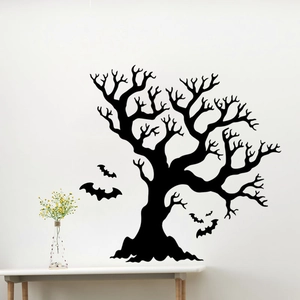 Halloween wall decals featuring a large black tree and bats for home window decor