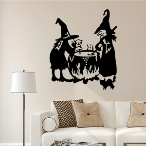 Halloween Witch Cauldron Black Silhouette Wall Sticker Removable PVC Vinyl Holiday Decal For Living Room Bedroom Party Decor