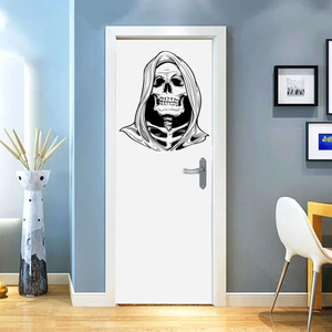 Black hooded skeleton wall sticker for Halloween window and door home decoration