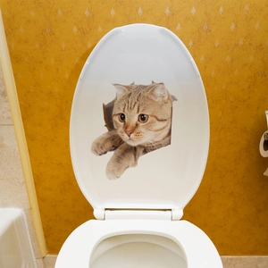 Detailed 3D cat wall sticker showing a brown tabby cat breaking through a white surface