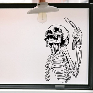 Halloween skull barber wall sticker with straight razor for window glass decoration