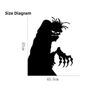 Size diagram of the black silhouette Halloween monster wall sticker showing 57cm by 43.5cm