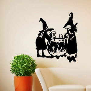 Halloween witch silhouette wall sticker with cauldron for spooky festive home wall decor