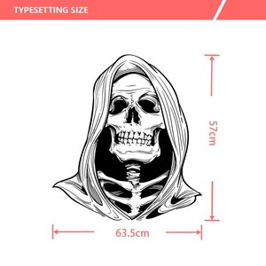 Typesetting size detail for Halloween gothic reaper skull wall sticker 63.5cm by 57cm
