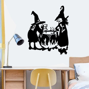 Halloween witch silhouette wall sticker with cauldron for spooky home decoration