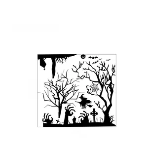 Detailed layout of Halloween wall decals featuring silhouettes of pumpkins and ghosts