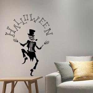 Halloween magician skeleton wall sticker for festive shop window and home decor