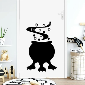 Sticker mural Halloween chaudron de sorcière noir minimaliste pour chambre d'enfant